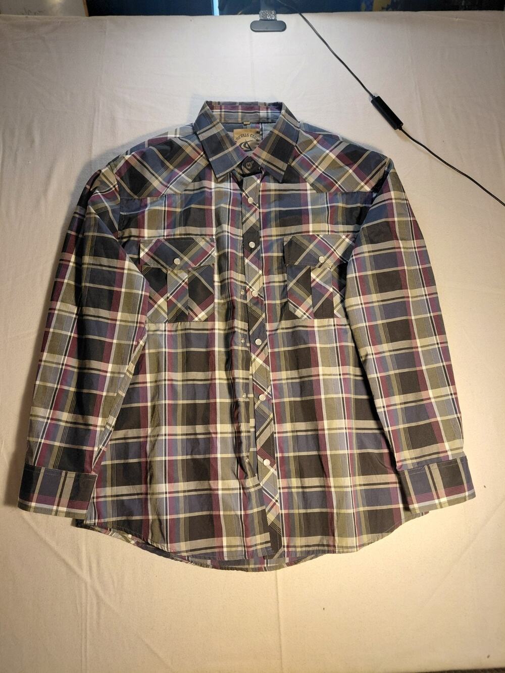 Coevals Club Western Shirt Mens Large Purple Plaid Pearl Snap Long Sleeve Cotton